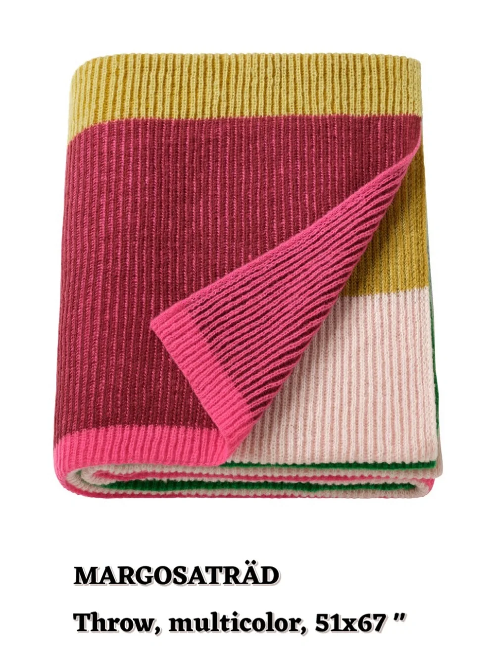 Colorblock Striped Knit Throw Blanket - Pink, Yellow, Cream, Blue, Green